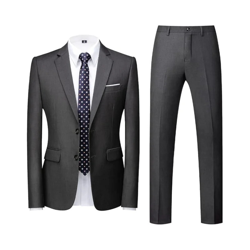 Mens Suit 2-Piece Slim Fit Single Breasted Two Button Suits Wedding Business Blazer Trousers 250527
