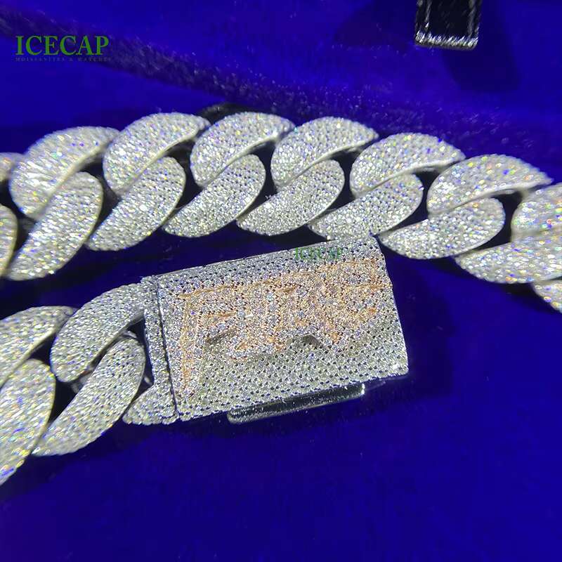 Hot Sale 18mm 5 Row Bubble VVS Iced Moissanite Diamond Necklace Miami 925 Sterling Silver White Gold Jewelry Cuban Link Chain