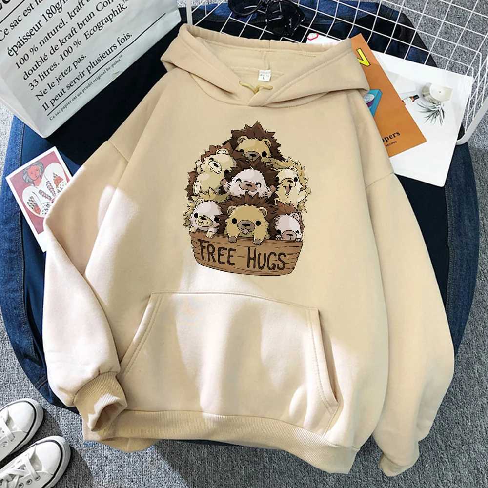 Little Hedgehog Free Hugs Sweatshirts Cartoon Print Pullovers Essentials Mens Oversized Hoodies Fleece Tracksuit Clothing Male W250530
