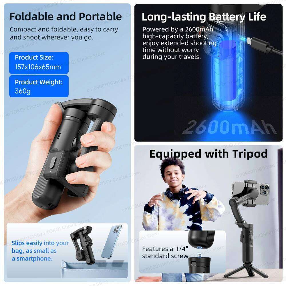 M02 New 3-Axis Handheld Gimbal Stabilizer Smartphone with Wireless Remote for iPhone Android Phone Face Tracking Tiktok Vlog