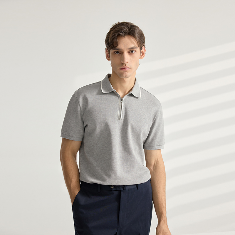 BXS/Business - Ready Short Sleeve Polo for Men/Luxury designer/designer t shirt/polo shirt/golf t shirt/essentials/Short-sleeved polo shirt/beige/gray