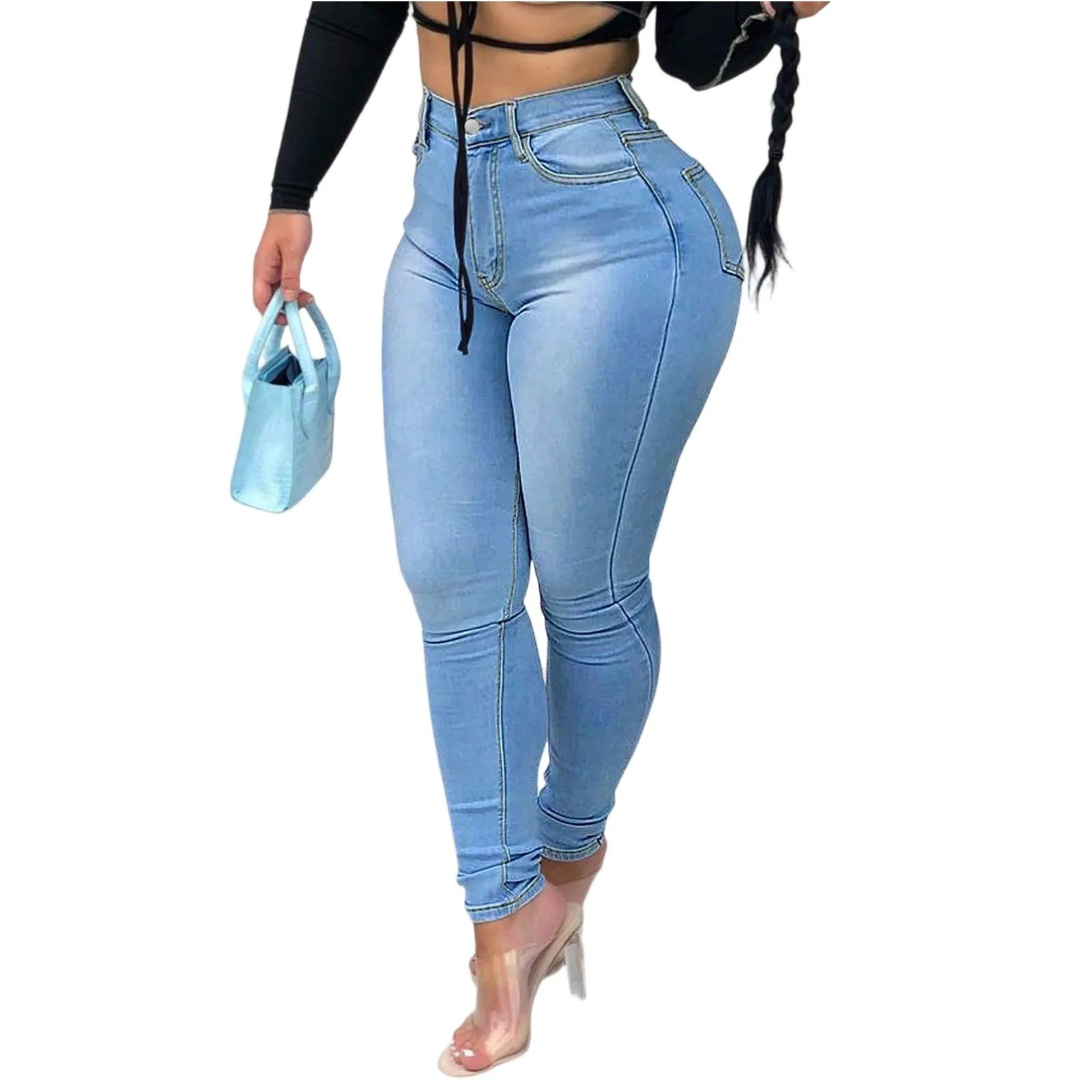 Ladies tight fitting trendy jeans Casual fashion pants High waist hip lift Pencil Daily versatile denim trousers 250530