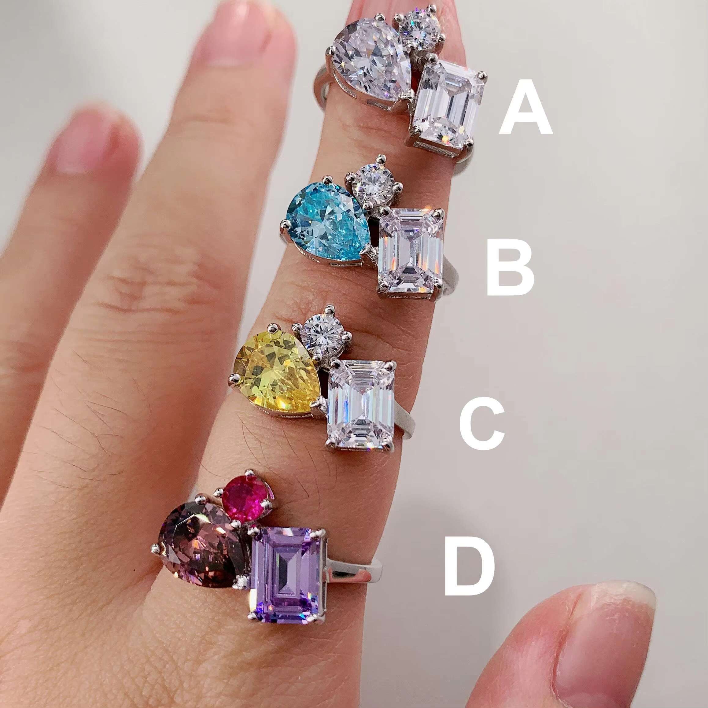 Three Stone Toi Et Moi Ring Moissanite Jewelry Engagement Wedding 925 Sterling Silver Ring Fashionable Lab Grown Diamond Ring