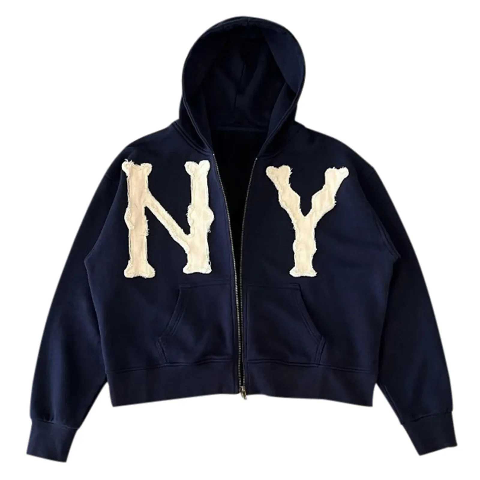 NY Letter Printed Embroidery Hoodies Mens Zip Up Hooded Jacket Casual Hip Hop Streetwear Jacket Zipper Hooded Sweatshirt For Men W250530