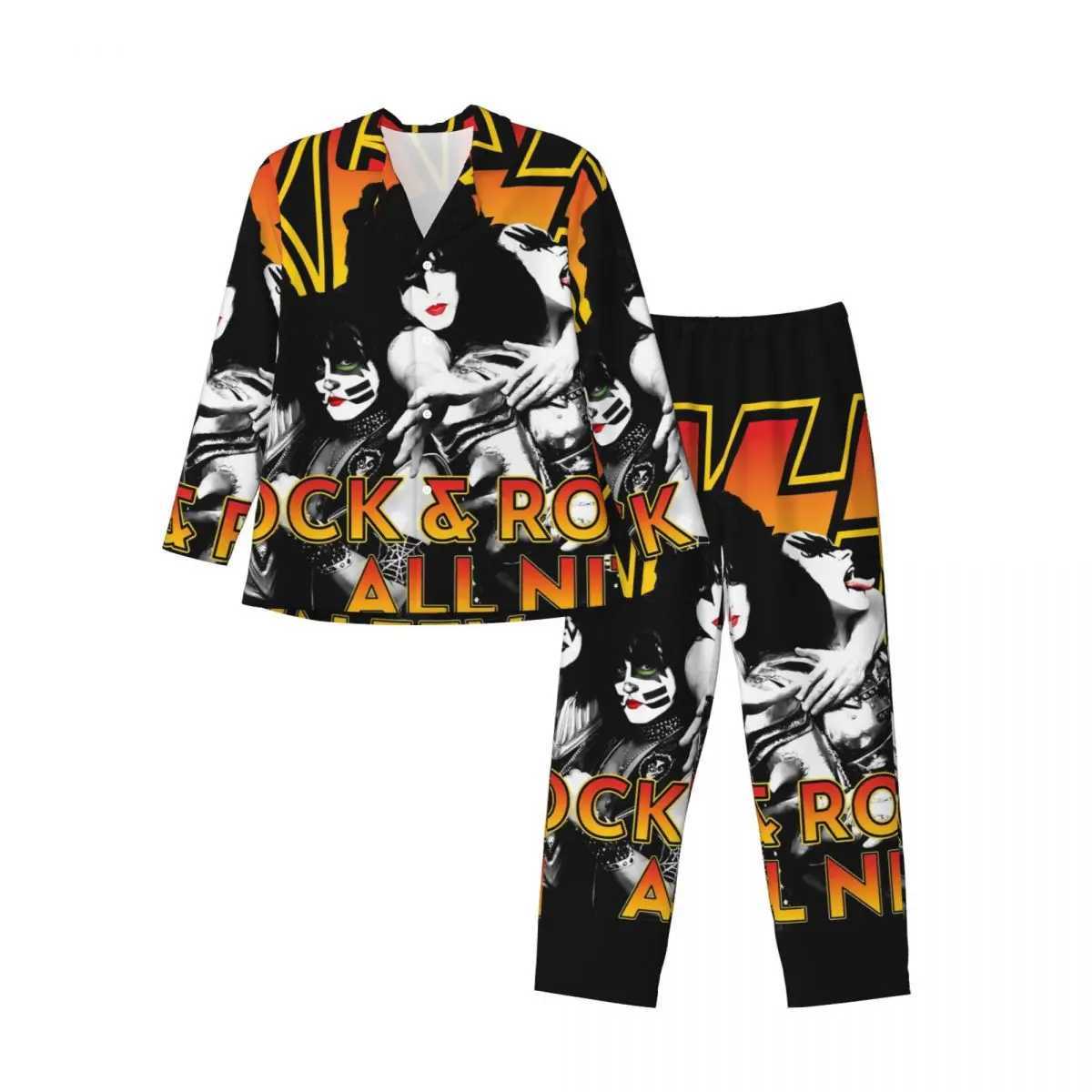 Kiss Band Pajama Sets Rock Music Band Trendy Sleepwear Men Long Sleeve Casual Sleep 2 Pieces Home Suit Plus Size 2XL Z250530