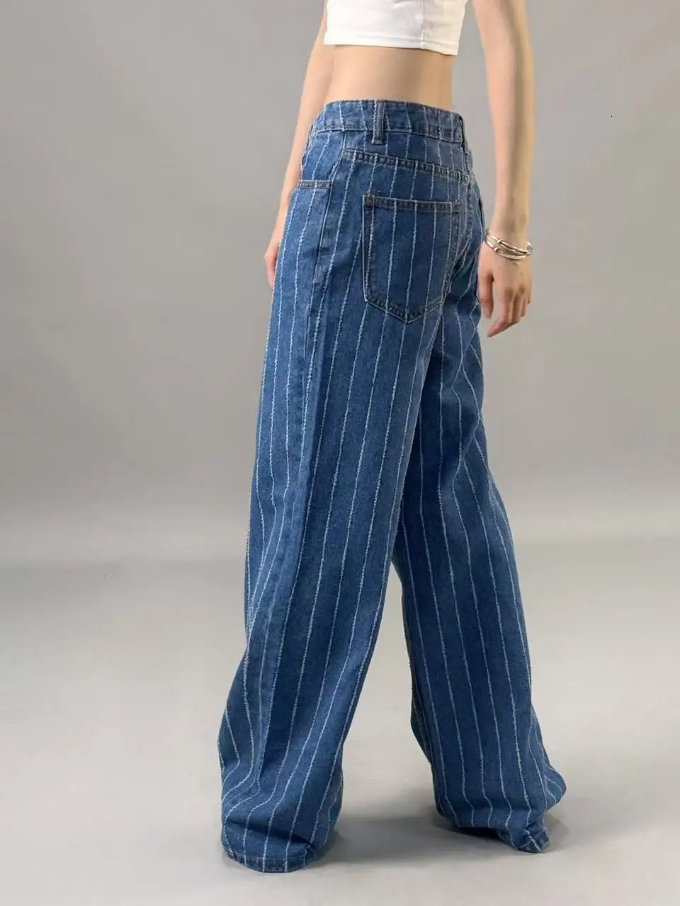 Wornout jacquard jeans for women Spring Summer style High waisted wide leg loose fit slimming effect 250530