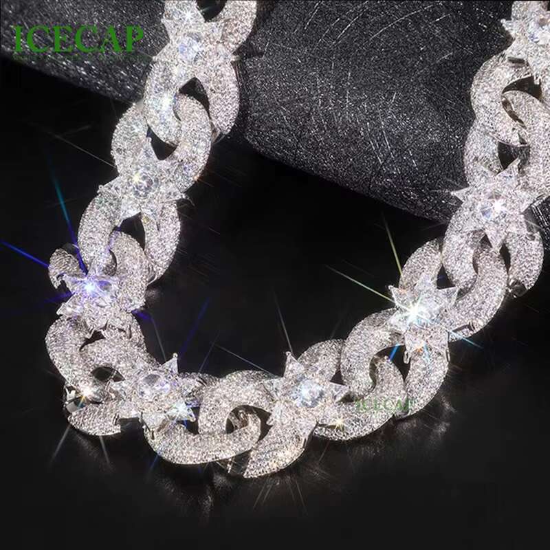 Fashion Jewelry Classic Fashion Design Two Tone Diamond Gift Rope Flower Necklace Moissanite 925 Sliver Cuban Link Chain for Men