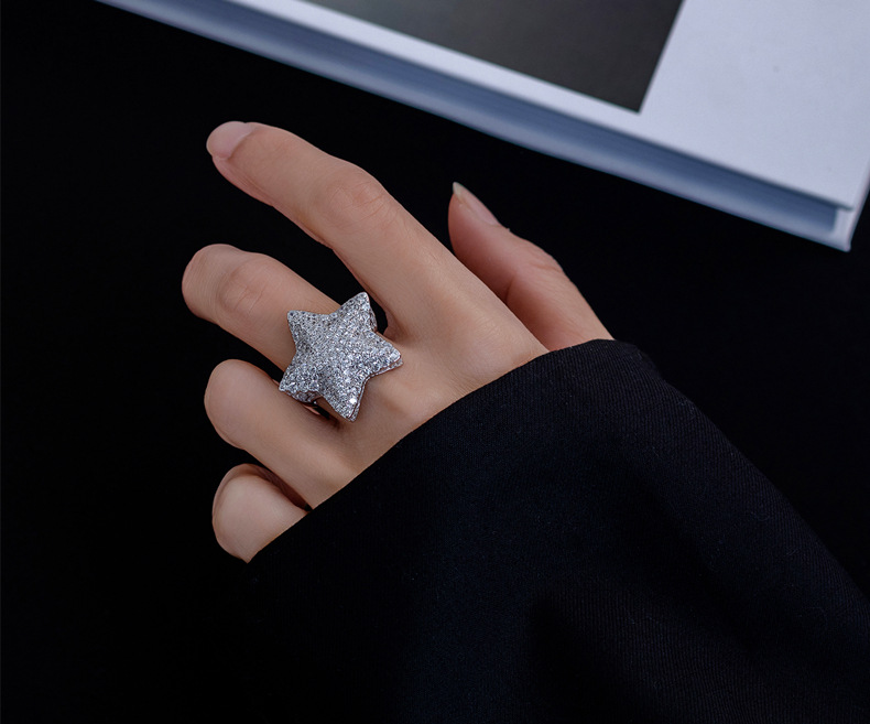 S925 sterling silver five-pointed star luxury ring 2025 new model hip-hop style grand noble authoritative starry sky ring jewelry gift for boyfriend f