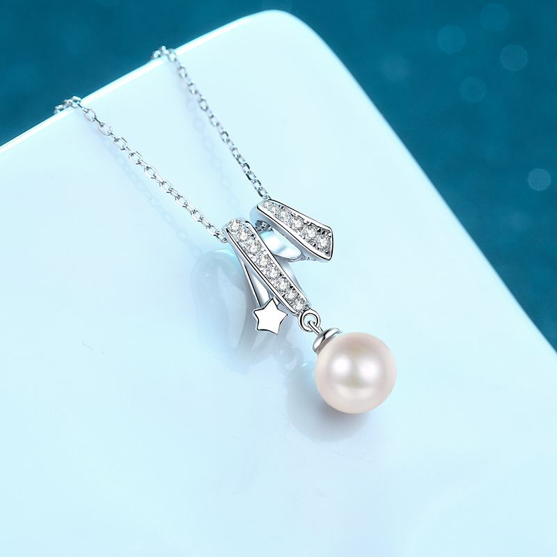925 Sterling Silver Cross Collarbone Necklace 8mm Flawless Freshwater Pearl Moissanite Minimalist Fashion Necklace