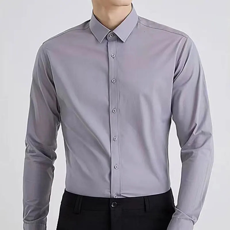 Mens dress shirt long sleeve thin spring and autumn work clothes business casual free ironing breathable slim fashion 250527