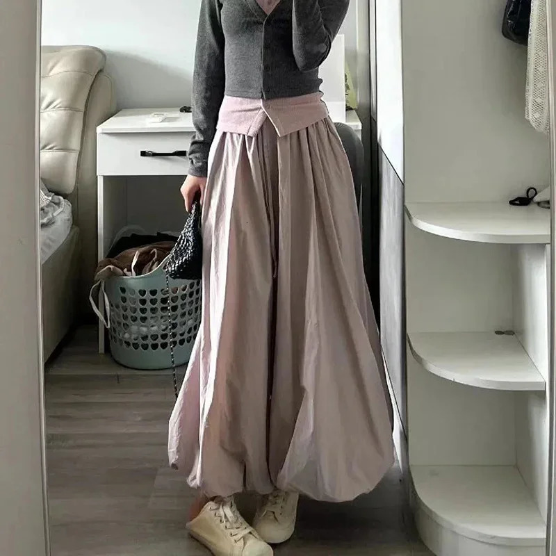 Fluffy Flower Bud Skirt Women Korean Fashion High Waist Long Skirts Woman Streetwear Solid Color Pleated Skirts Female 250527
