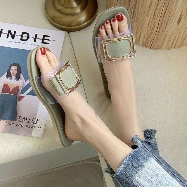 New Women's Square Buckle Summer Outdoor Fashionable And Versatile Transparent Jelly Color Casual Student Slippers Designer Sandals Free Shipping
