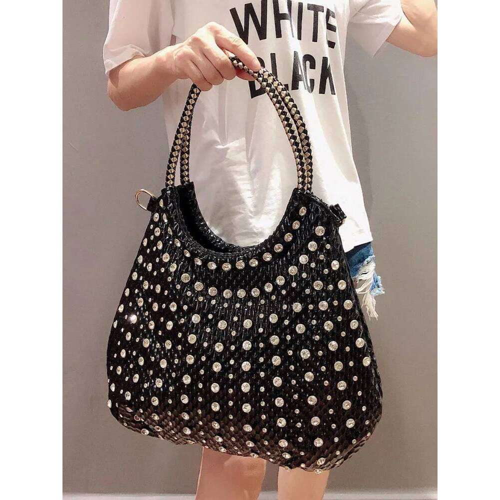 Fashion Dia Women Handbags Pu Leather Shoulder Ladies Slung White Rhinestone Messenger Crossbody Bag Shopping Totes