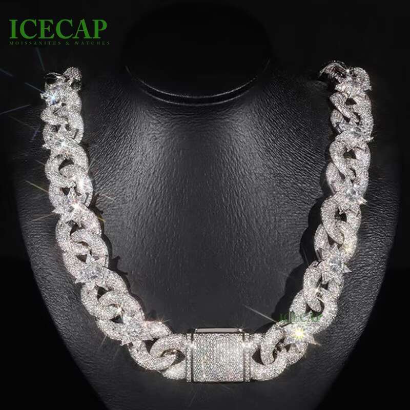 Fashion Jewelry Classic Fashion Design Two Tone Diamond Gift Rope Flower Necklace Moissanite 925 Sliver Cuban Link Chain for Men