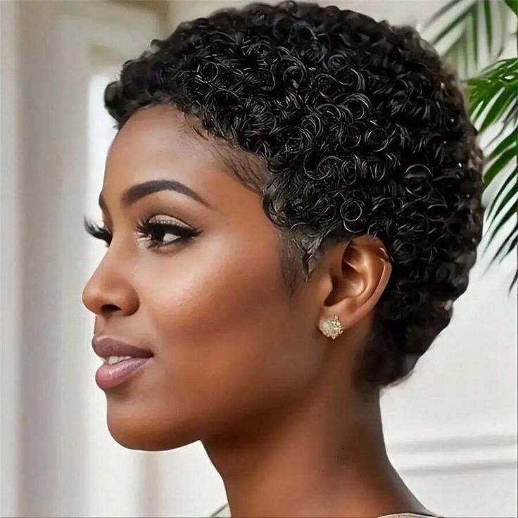 Short Machine-made Curly Human Hair Wig for Black Women
