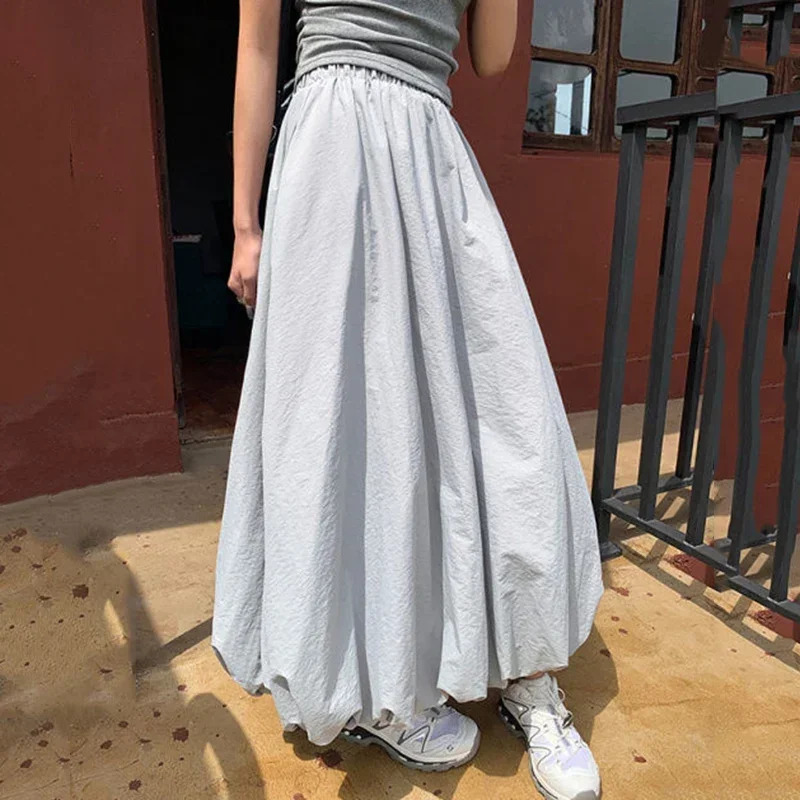 Fluffy Flower Bud Skirt Women Korean Fashion High Waist Long Skirts Woman Streetwear Solid Color Pleated Skirts Female 250527