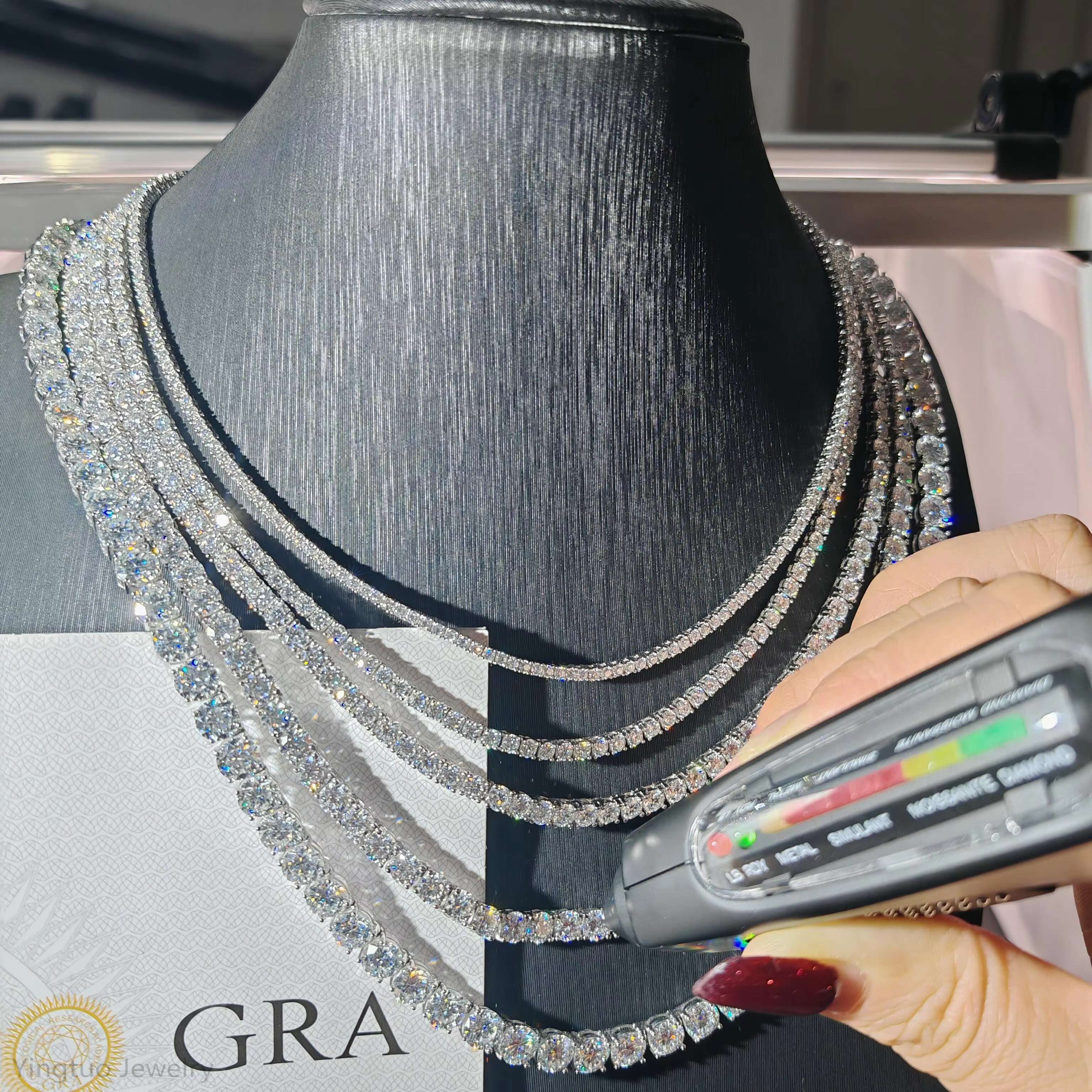 Pass Moissanite Tester Moissanite Necklace 18k Gold Plated 925 Silver Diamond Chain VVS Moissanite Tennis Chain for Women or Men