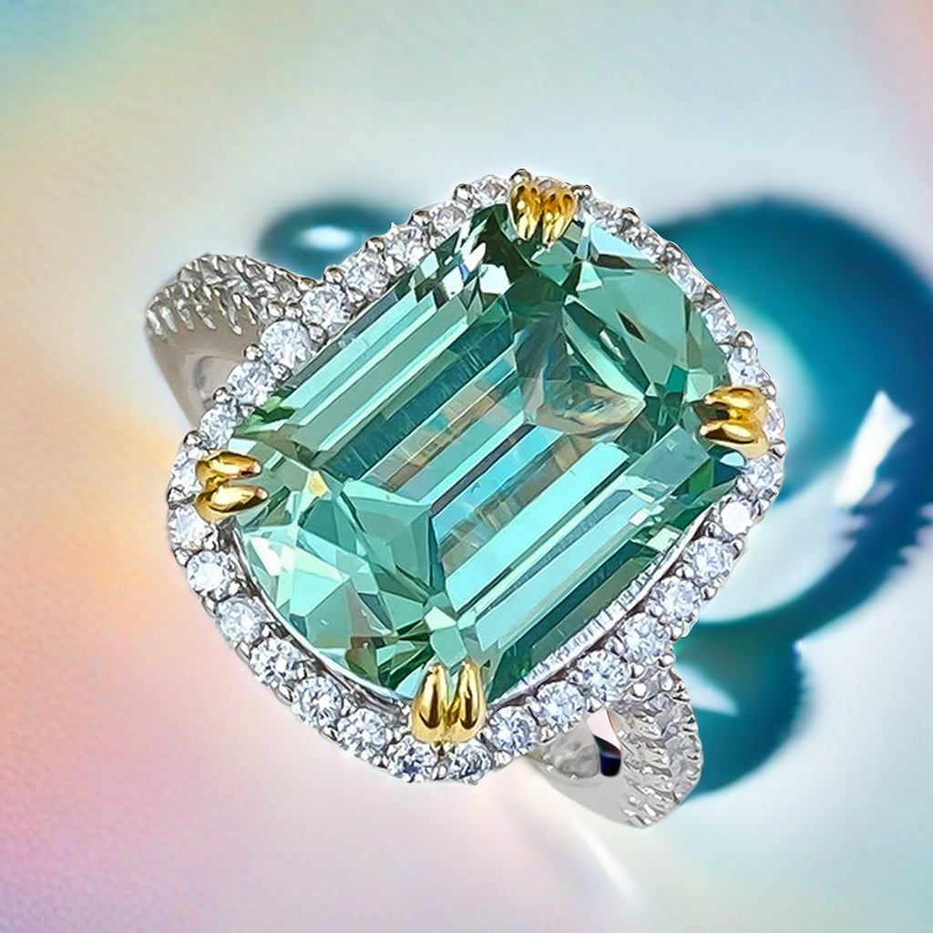 10*14mm 8CT tourmaline green S925 sterling silver emerald cut high carbon diamond unique interface ring hot-sell celebrity style trendy designer preci