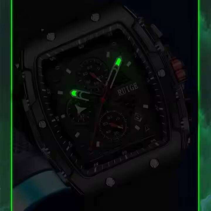 Rui Ge Black Multifunctional New Men's Famous Quartz Watch Waterproof Luminous Trendy