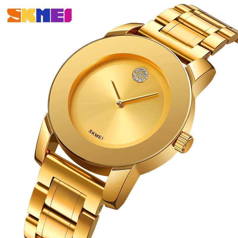 SKMEI Casual Dress Gold Rhinestone Waterproof Relogio mens Quartz Fashion Thin Watch