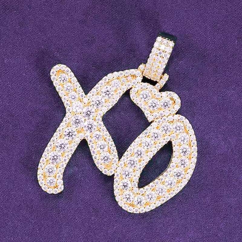 GRA Hip Hop Iced Out Bling 925 Sterling Silver Pass Diamond Tester VVS Moissanite Letter XO Cluster Pendant for Men Women