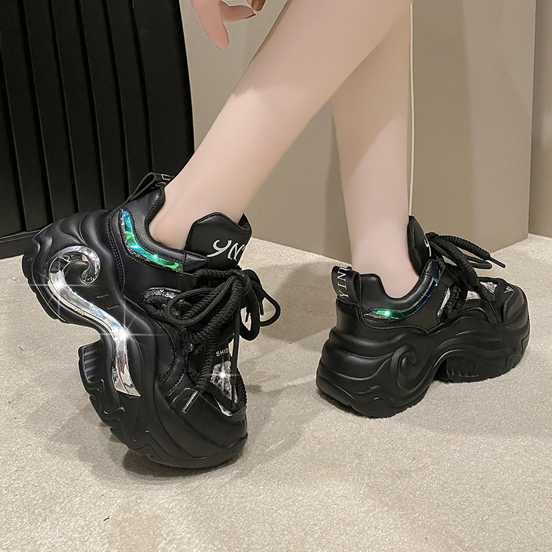 Women High Platform Casual Leather Shoes Women leather Platform Shoes Leisure Fashion Designer Running Shoes Wedges Hidden Heels Leisure Shoes zapatil