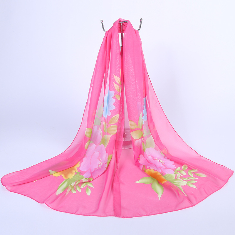 K875 2025 Spring Chiffon Silk Scarf Long Sunscreen Shawl Women's Scarf Korean Sunshade Sunscreen Beach Towel Dual-purpose
