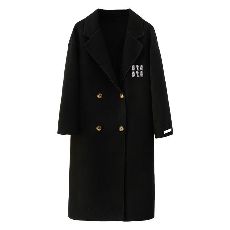 Womens Wool Blends Jacket Long Winter Outwears Coats Thick Downs Jackets Female Shirts Classic High Street Tops Lapel Neck Asian Size S-XL