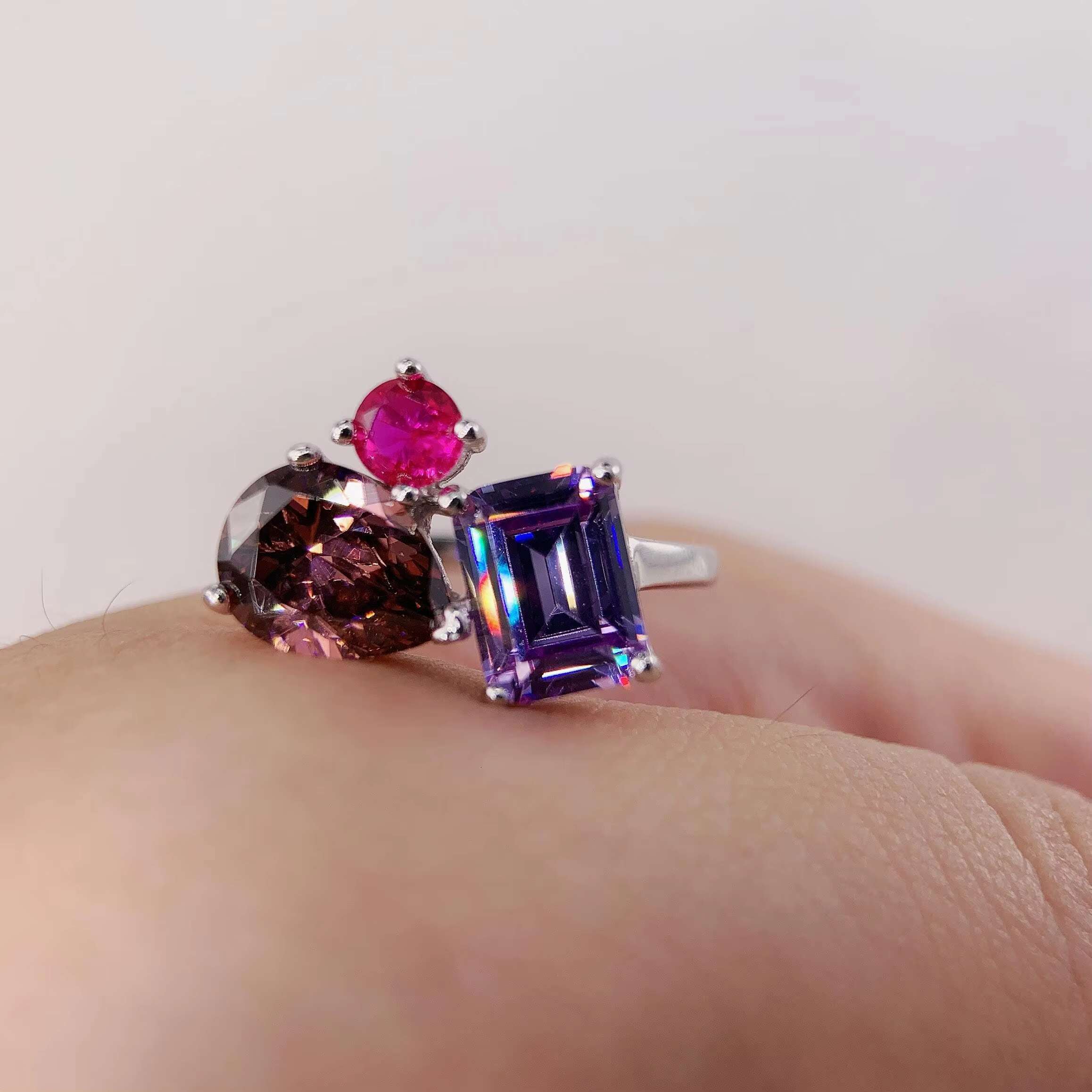 Three Stone Toi Et Moi Ring Moissanite Jewelry Engagement Wedding 925 Sterling Silver Ring Fashionable Lab Grown Diamond Ring