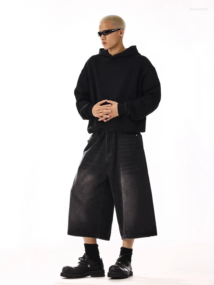 Mens Jeans REDDACHiC Plus Size Jorts Black Whiskers Cleanfit Wide Leg Casual Short Pants Hip Hop Skater Retro Summer Clothes