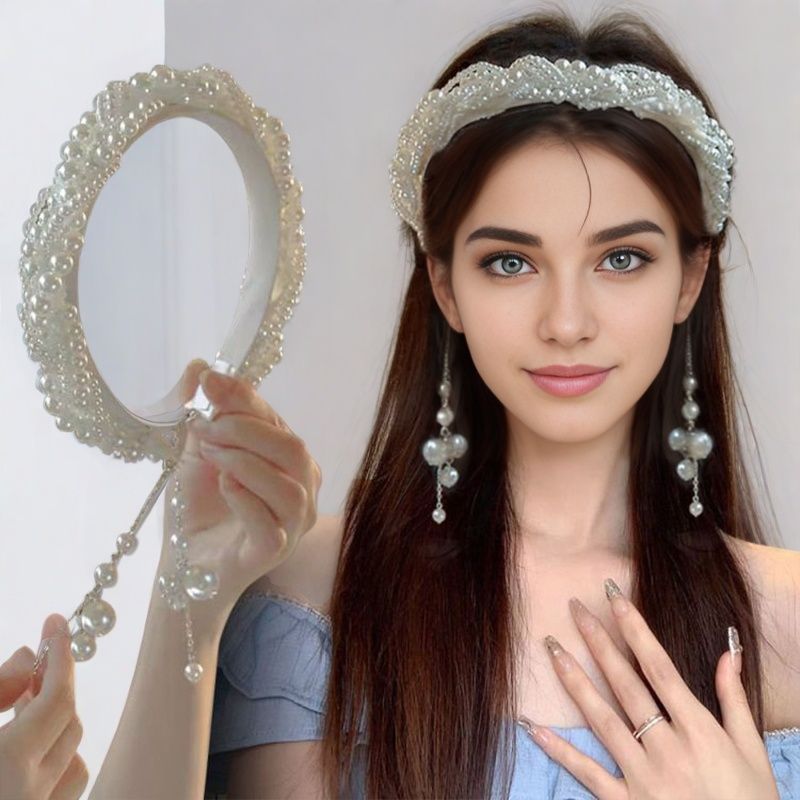 Handcrafted Heavy Pearls Tassel Headband with Wide Brim for High Crown Fashion Accessory