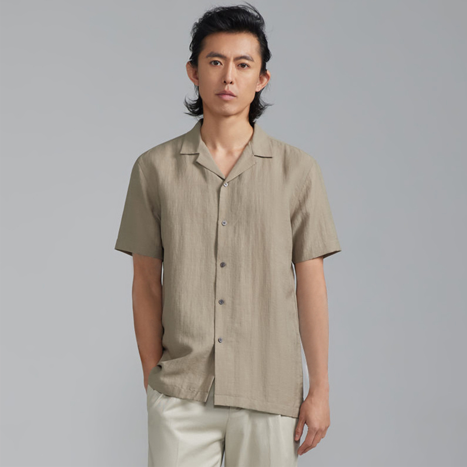 BXS/Men's Business Casual Lyocell and Linen Short-Sleeve Leisure t shirt/Business-to-Leisure Lyocell Trousers t shirt/Men's slim-fit short-s
