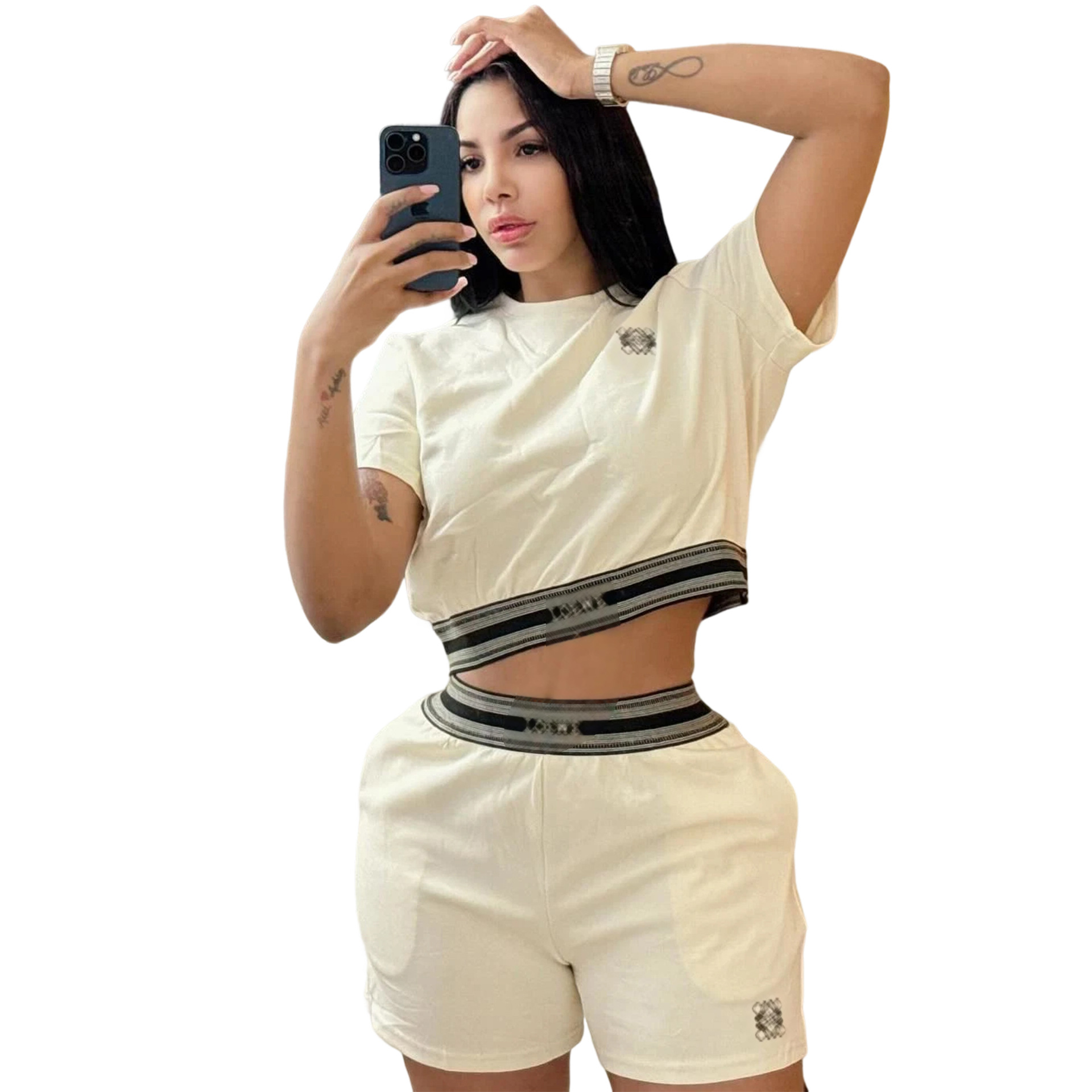 Women's Tracksuits 2 Pcs/Set Summer Women Tracksuit Short Sleeve T-shirt Drawstring Elastic Waist Shorts Lady Exercise Top Set outfits Mujer Sportwear Clothing