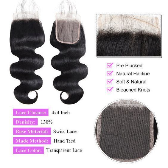 Transparent 4*4 Lace Real Human Hair Smooth Lace Hairpiece Big Body Wave