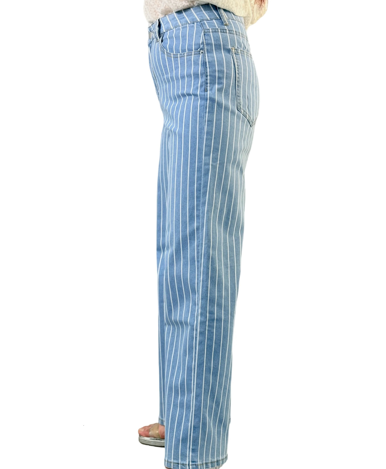 Fashionable Casual Womens Jeans With Blue And White Stripes n Cinched Waist Wide Legs Breathable Comfortable 250530