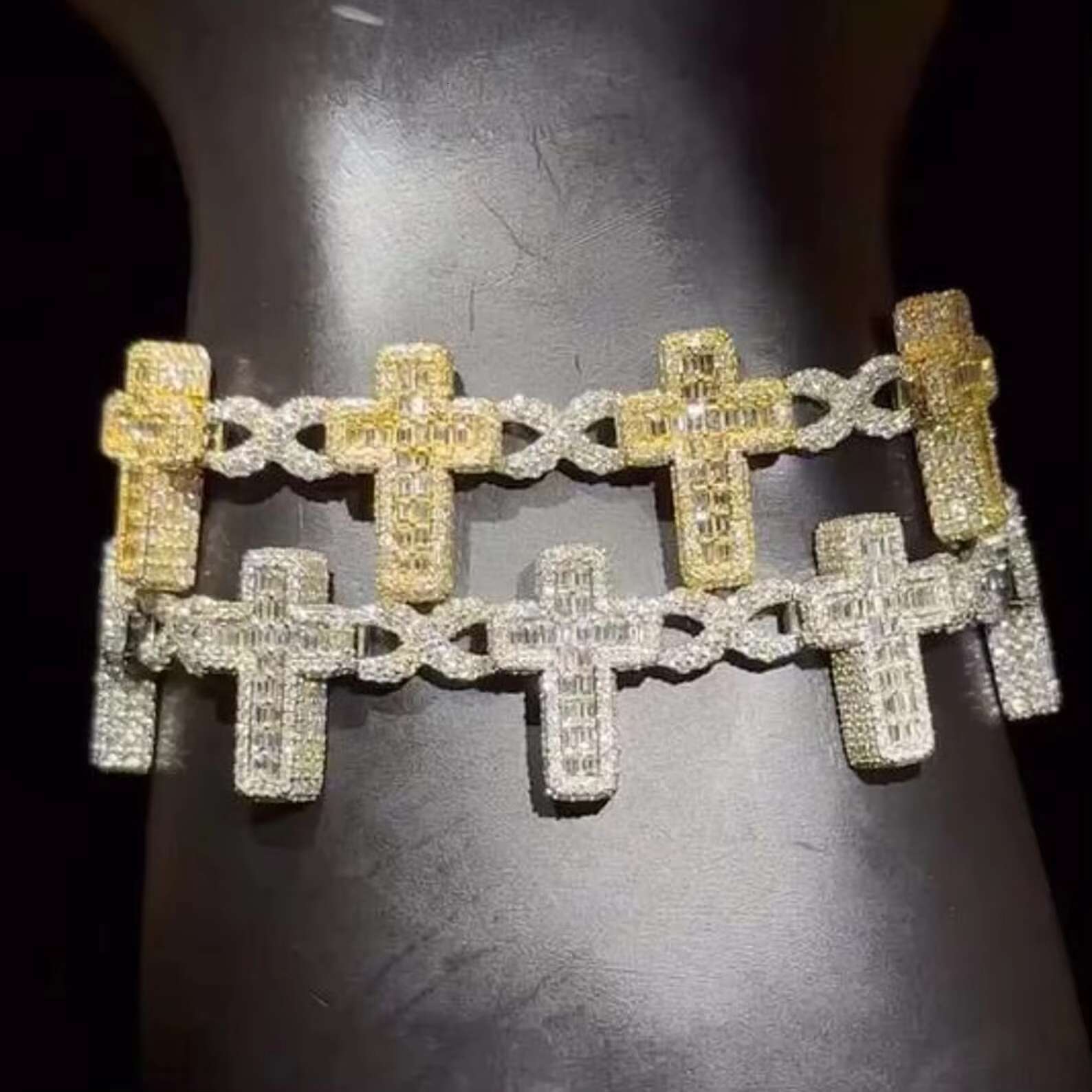 925 Silver Iced Cross baguette cut Moissanite Diamond Bracelet Hip Hop Bling Rapper Jewelry Gift for Men VVS Clarity