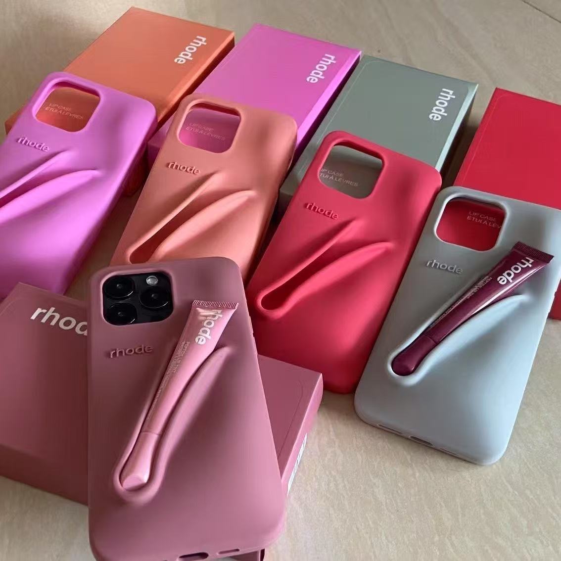 phone case For iPhone 16 Pro Max case 16 15 Plus 14 Pro 13 12 rhode phone cases Designer Fashion iphone case with Lip Gloss Lipstick Lip Balm Silicone