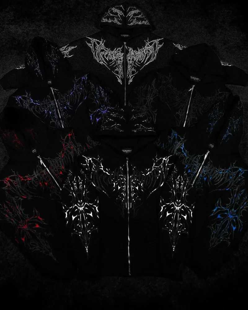 Gothic Punk Harajuku Y2K Streetwear Jacket Men New High Street Retro Casual Oversized Sweatshirt Hip-Hop Graphic Zipper Hoodie W250530