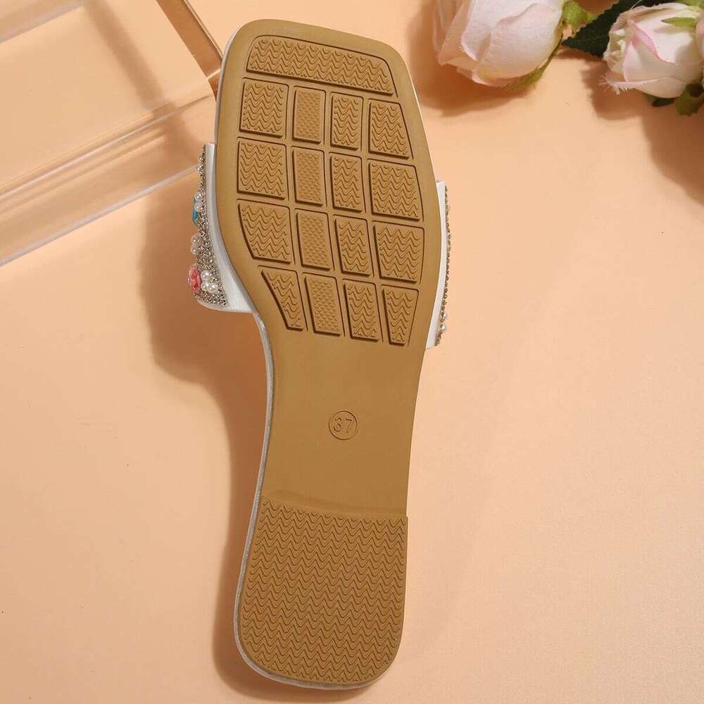 Designer Sandals Large Colorful Gemstone One Word Casual Flat Slippers Summer 2025 Outdoor Fashion Beach Slippers Female Designer Sandals