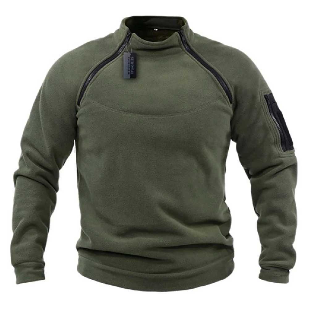Mens Tactical Coat Stand Collar Hoodies Polar Fleece Jacket Windproof Warm Side Zippers Pullover Military Thermal Hiking Sweater W250530
