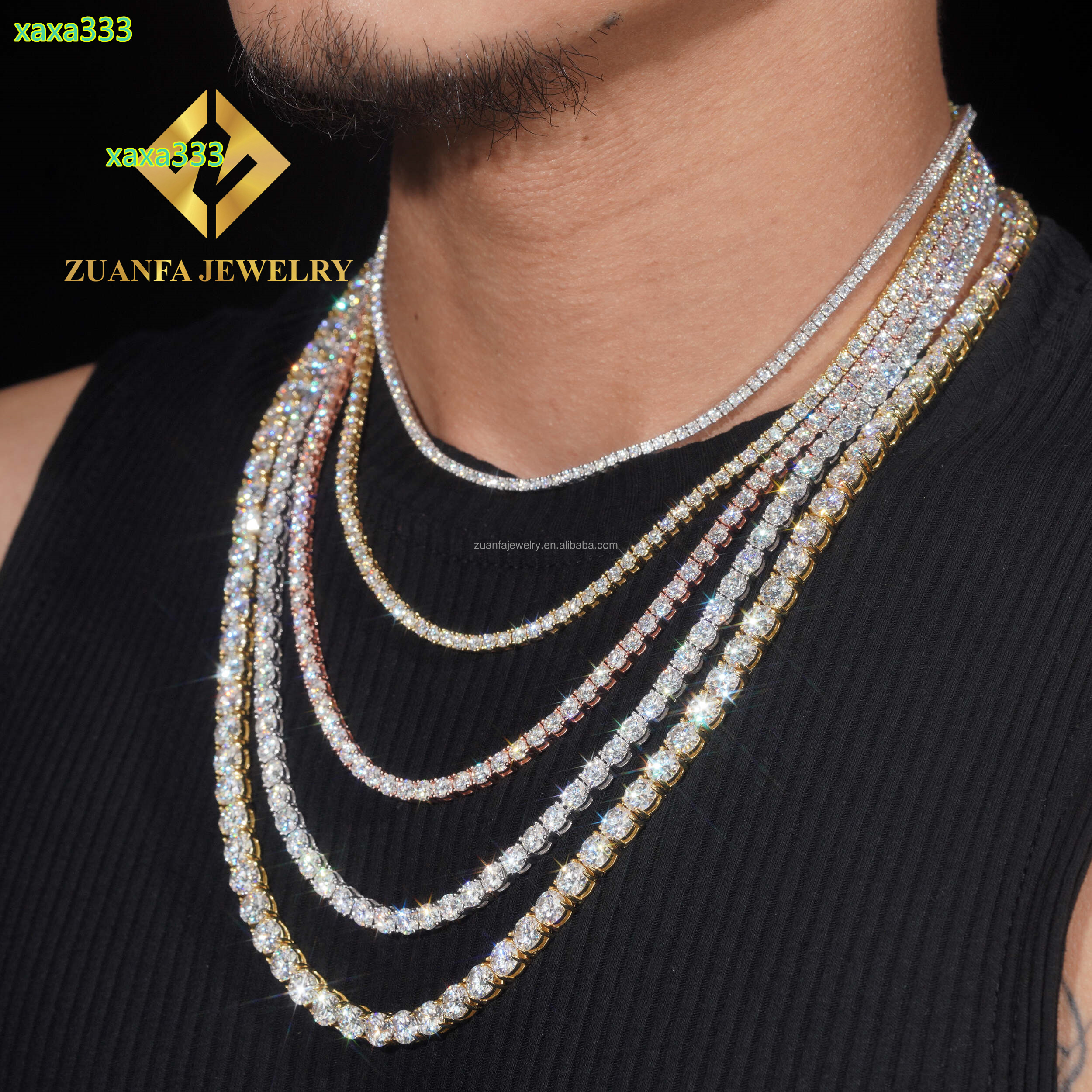 Best Selling Bulk Stock Iced Out Chains Silver S925 2mm 3mm 4mm 5mm 6.5mm VVS1 Moissanite Tennis Chain Necklace Women and Men