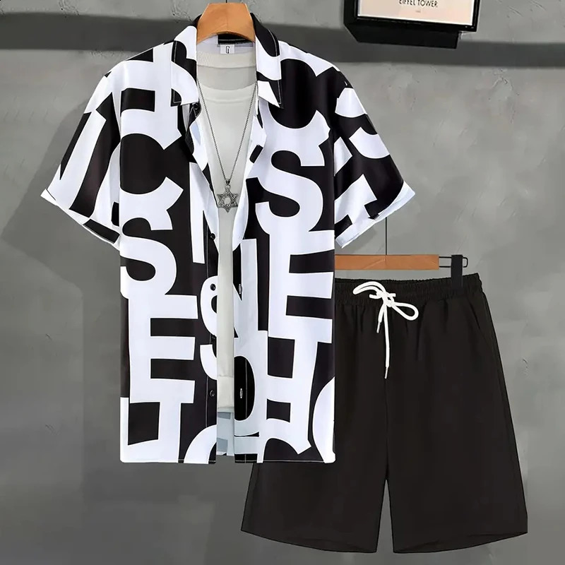 Summer Men Short Sleeve Shirt Beach Shorts Two Piece Set Funny 3D Print Shirts Suit Daily Casual Lapel Tops Fashion Loose Outfit 250520Z