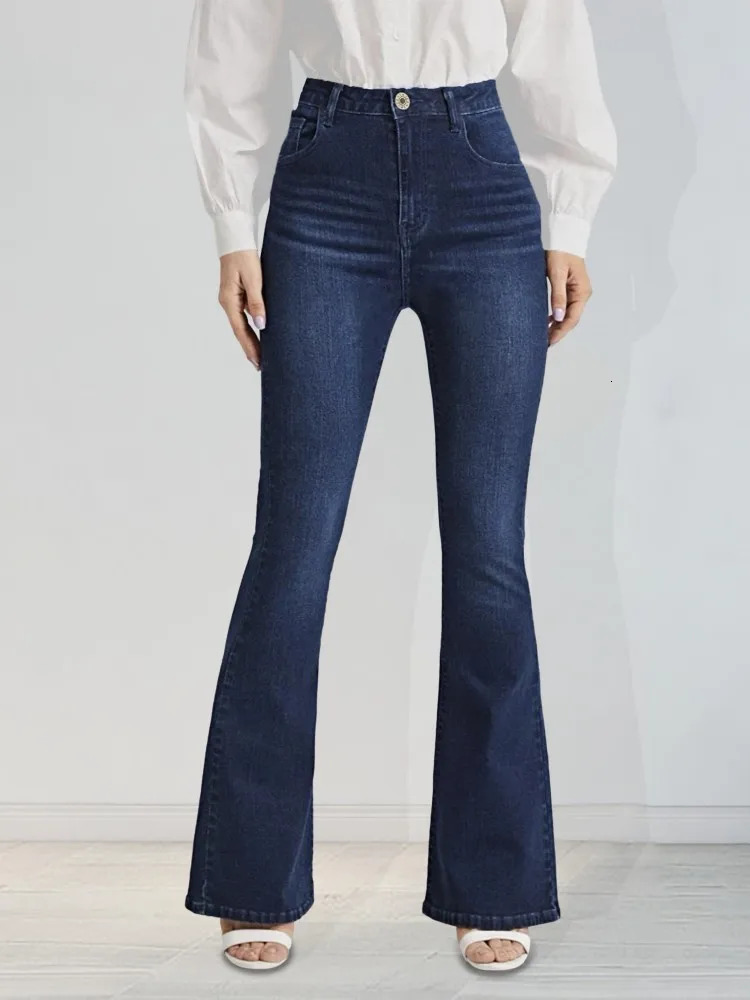 Blue cat whiskers fashionable elastic flared pants jeans 250530