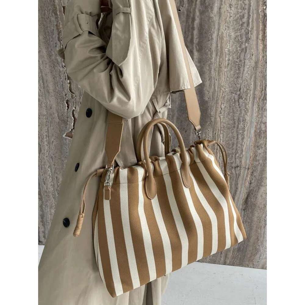Summer Women Mixed Colors Striped Canvas Large Capacity Totes Handbag Wide Strap Crossbody Bag Casual Shopping Shoulder Bags