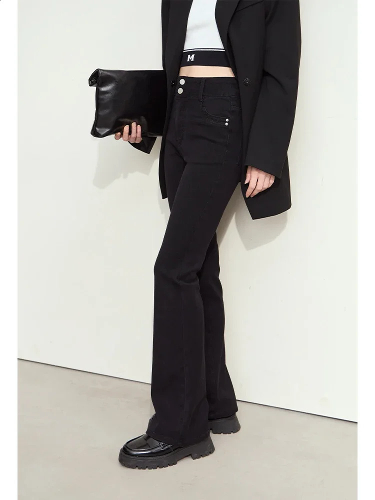 Amii Minimalism Women Denim Pants 2024 Autumn Retro Highwaist Microflare Cotton Slim Basic Trendy Trousers 12443191 250516Z