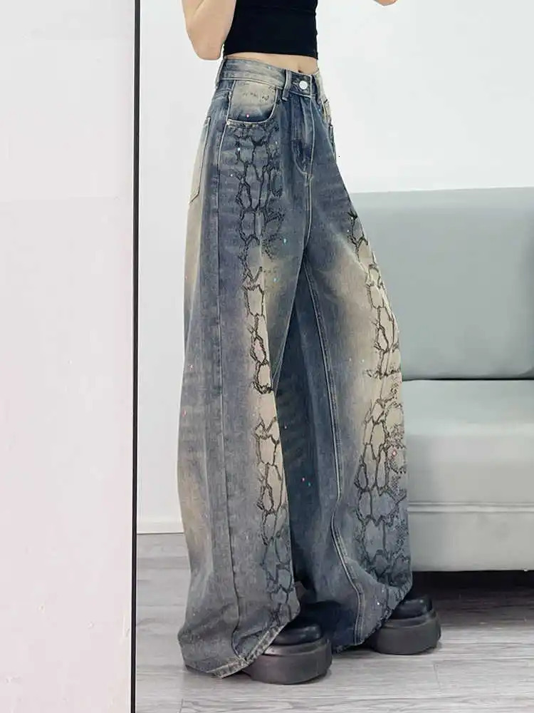Woman High Waist Wide Leg Jeans Female Vintage Street Y2k 2000s Casual Pants Lady Fashion Blue Loose Denim Trouserse 250530