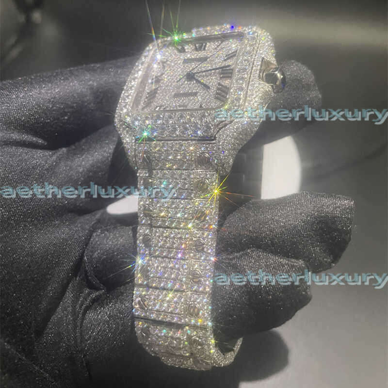 Custom Luxury MenMoissanite Watch Diamond Watch Iced Out VVS Moissanite Watch Calendar Fully Automatic Movement Mechanical Mens Watch 9b8