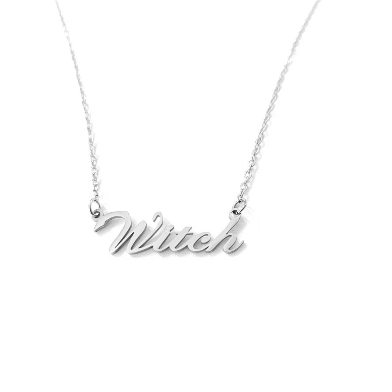 10PCS Cursive Initial Letter Witch Word Necklace Stainless Steel Halloween Magic Wicca Alphabet Text Women English Pendant Chain Choker Collar for Wom