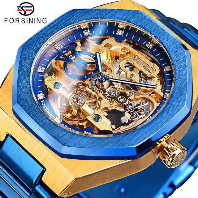 FORSINING Men's Automatic Mechanical Watch with Luminous Dial, Triple Sub-dials, and Stainless Steel Band