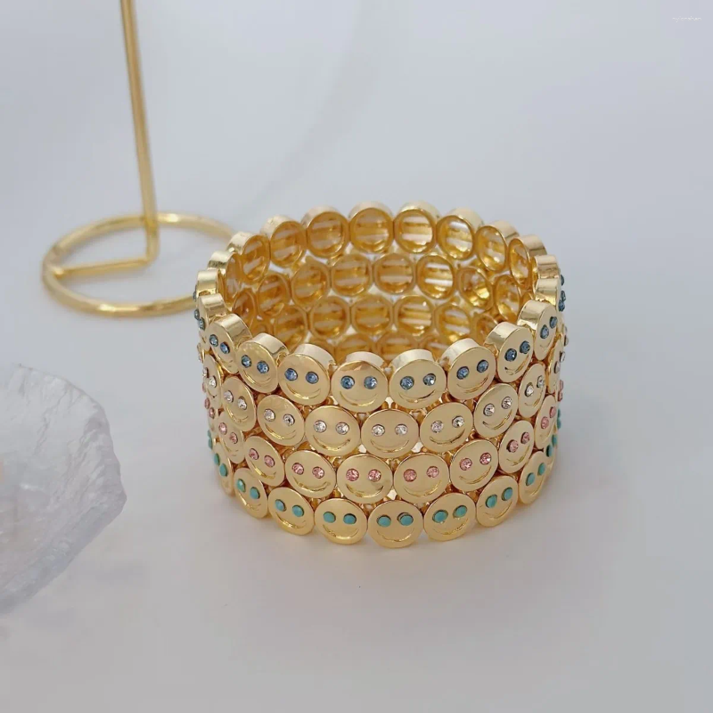 Gold Color Fashion Happy Face Girls Bracelet Cubic Zirconia Beads Golden Women Men Gifts Jewelry Access
